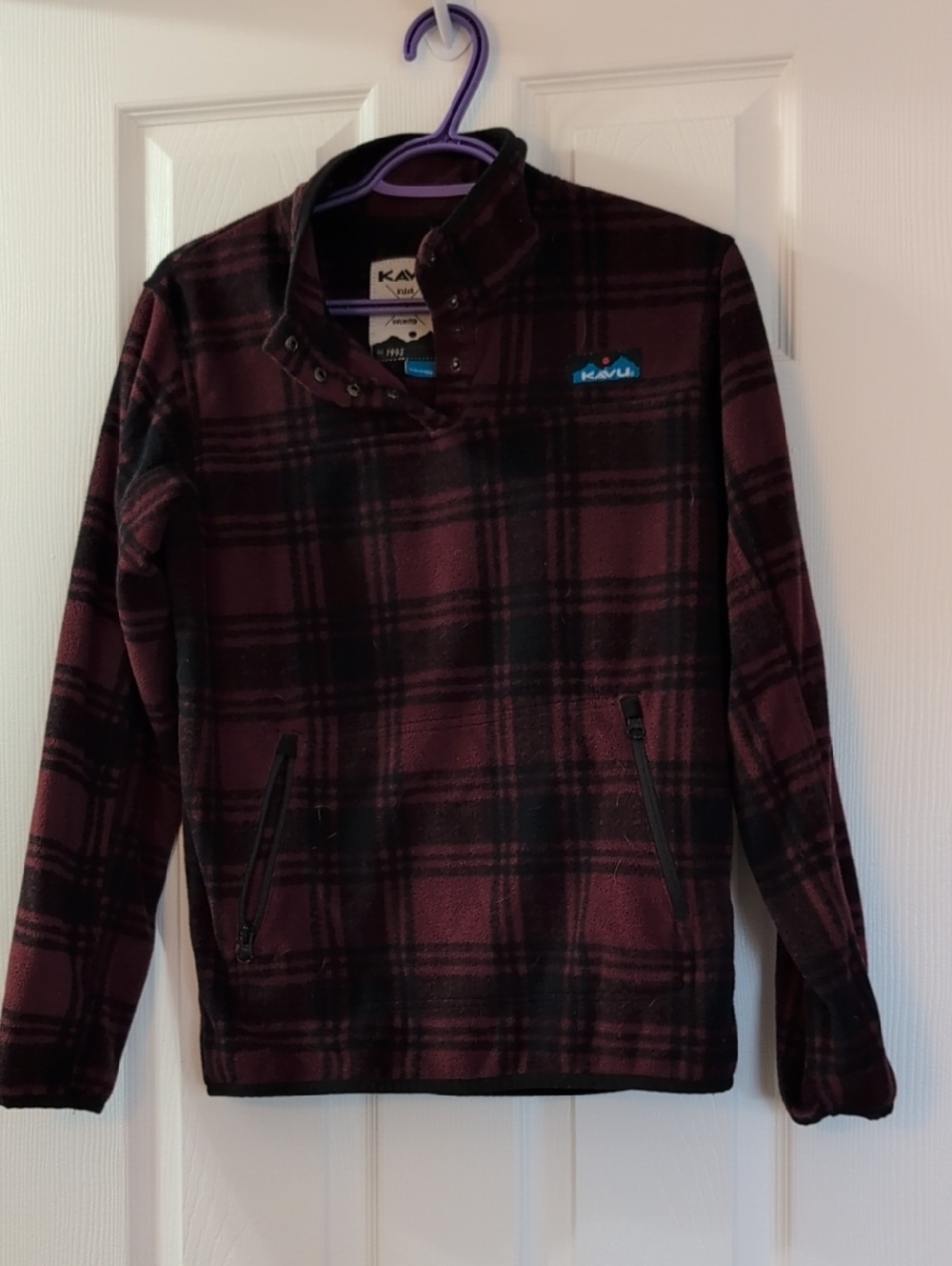 Kavu Maroon & Black Plaid Snap-Neck Fleece